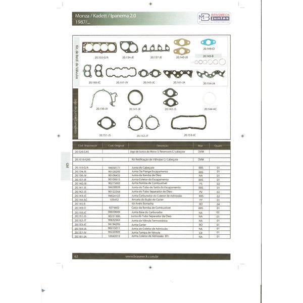 JUEGO DE EMPAQUETADURA DE MOTOR  CHEVROLET MONZA  2.0000cc. COMP