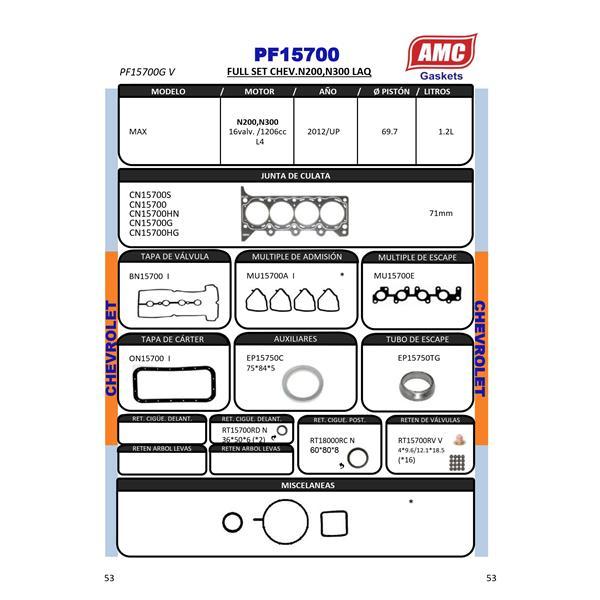 JUEGO DE  EMPAQUETADURA DE MOTOR CON RETENES VITON /GRAFITO  CHE