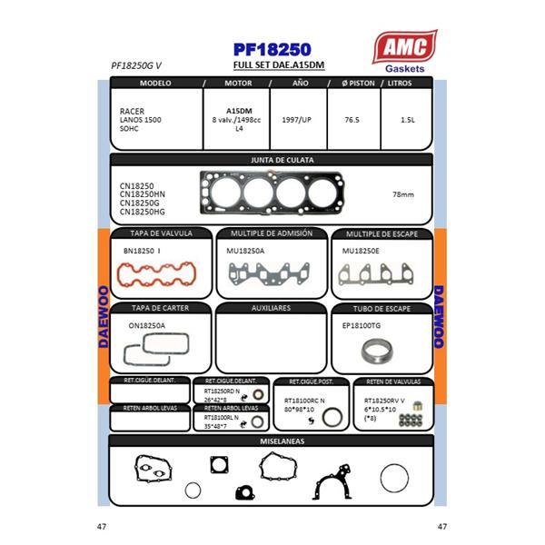 JUEGO DE EMPAQUETADURA DE MOTOR GRAFITO C/RETENES VITON CHEVROLE