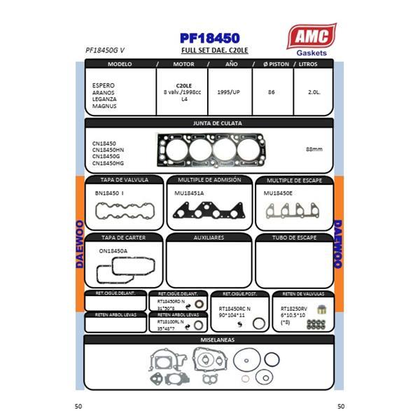 EMPAQUETADURA DE  MOTOR CHEVROLET CHEVROLET MONZA  2.0/ DAEWOO E