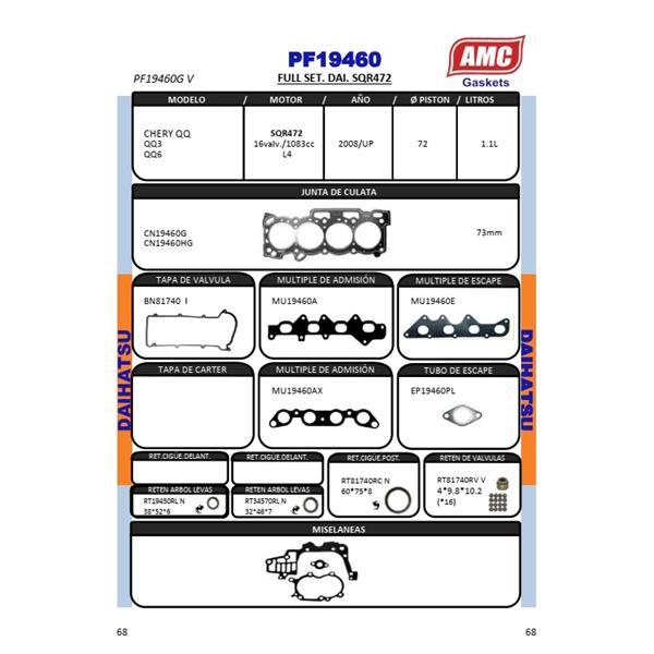 JUEGO DE EMPAQUETADURA DE MOTOR  C/RETENES CHERY QQ QQ3 QQ6 SQR4