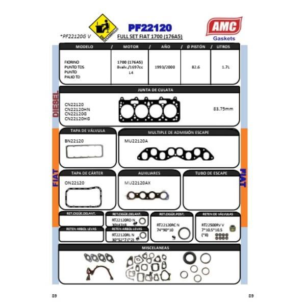 JUEGO DE EMPAQUETADURA DE MOTOR  FIAT FIORINO 1.700 DIESEL C/RET