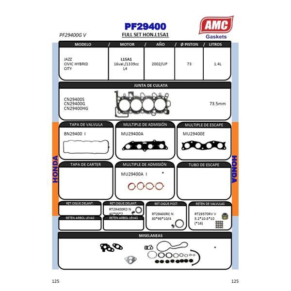 JUEGO DE EMPAQUETADURA DE MOTOR GRAFITO C/RETENES VITON HONDA CI