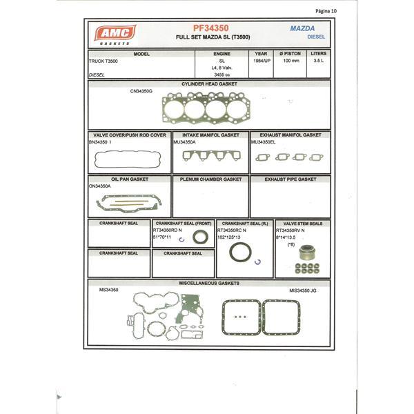 JUEGO DE EMPAQUETADURA DE MOTOR  KIA KIA 3500 SL COMPLETO CON RE