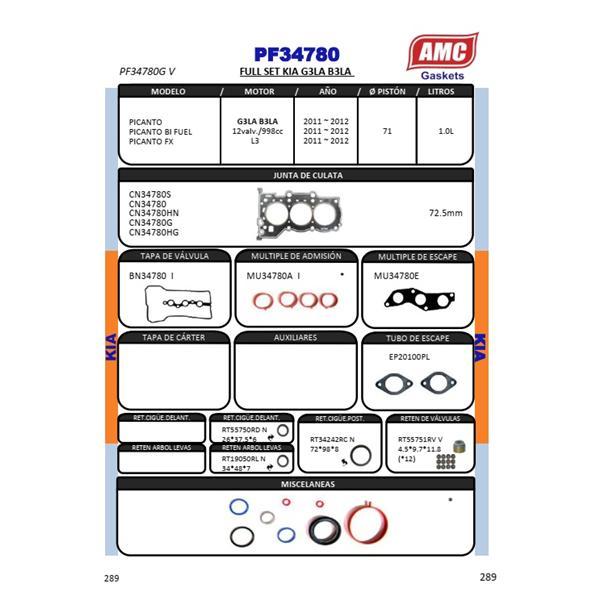 JUEGO EMPAQUETADURA DE MOTOR COMPLETO CON RETENES VITON. CULATA 