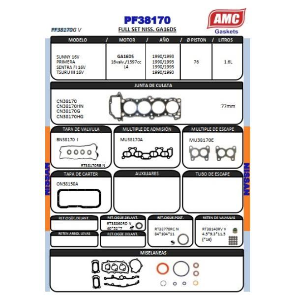 JUEGO EMPAQUETADURA DE MOTOR COMPLETO CON RETENES VITON. CULATA 