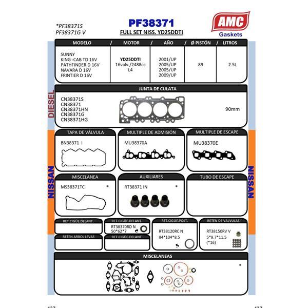 JUEGO EMPAQUETADURA DE MOTOR COMPLETO CON RETENES VITON. CULATA 
