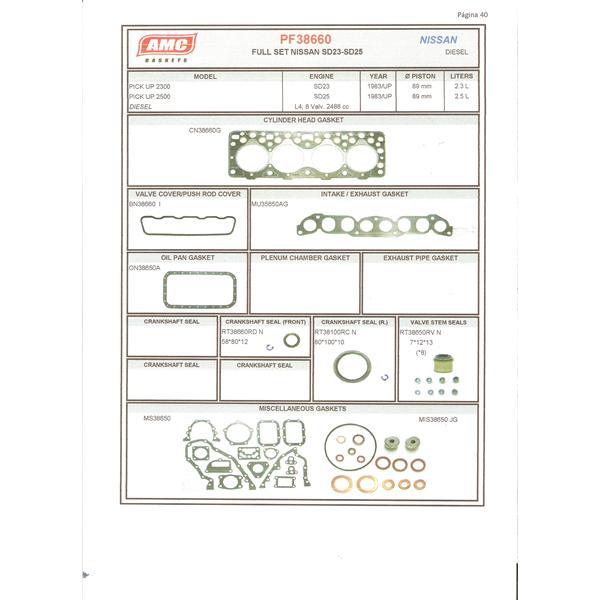 JUEGO DE EMPAQUETADURA DE MOTOR  NISSAN SD23 COMPLETO CON RETENE