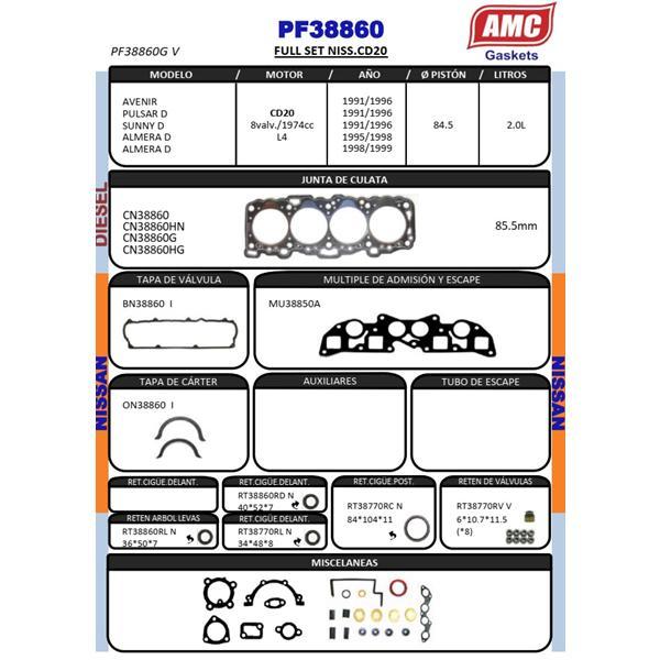 JUEGO EMPAQUETADURA DE MOTOR COMPLETO CON RETENES VITON. CULATA 