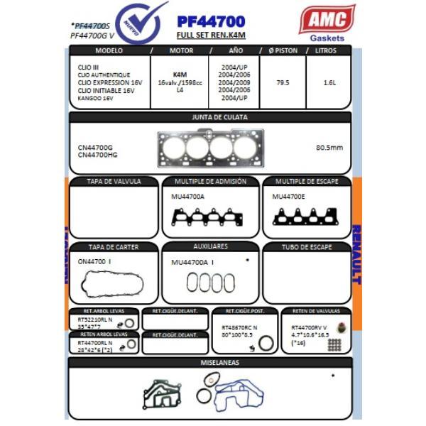 JUEGO DE EMPAQUETADURA DE MOTOR  RENAULT RENAULT CLIO  K4M  GRAF