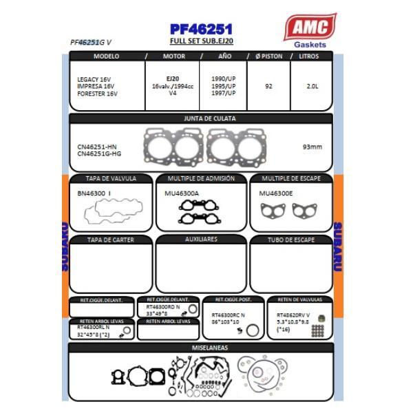 JUEGO DE EMPAQUETADURA DE MOTOR  SUBARU LEGACY EJ20 GRAFITO COMP