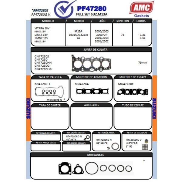 JUEGO DE EMPAQUETADURA DE MOTOR GRAFITO C/RETENES VITON SUZUKI I