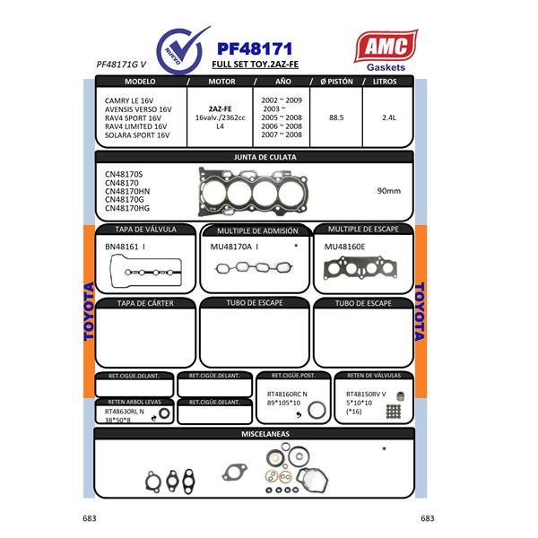 JUEGO EMPAQUETADURA DE MOTOR COMPLETO CON RETENES VITON. CULATA 