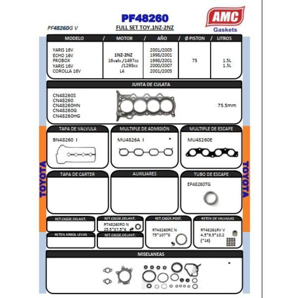 JUEGO DE EMPAQUETADURA DE MOTOR  TOYOTA 1NZ.2NZ FE YARIS GRAFITO