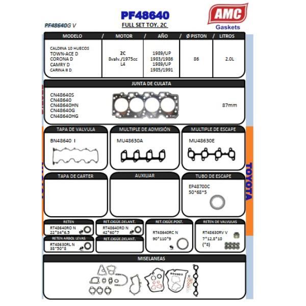 JUEGO DE EMPAQUETADURA DE MOTOR  TOYOTA 2C CALD 10H GRAFITO COMP