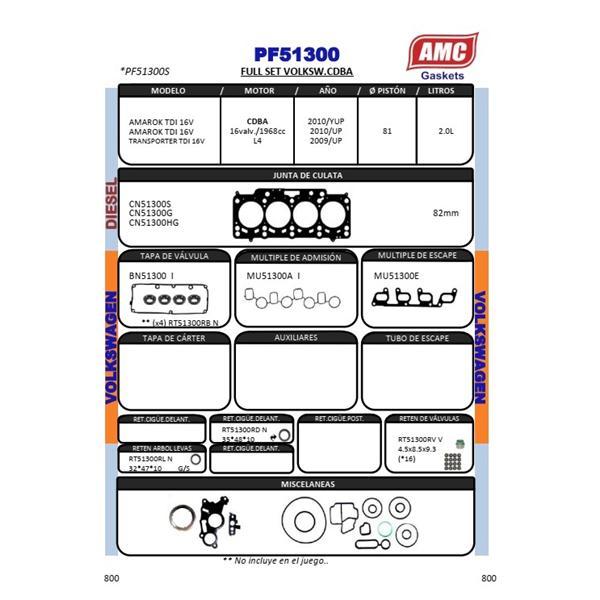 JUEGO EMPAQUETADURA DE MOTOR COMPLETO CON RETENES VITON. CULATA 