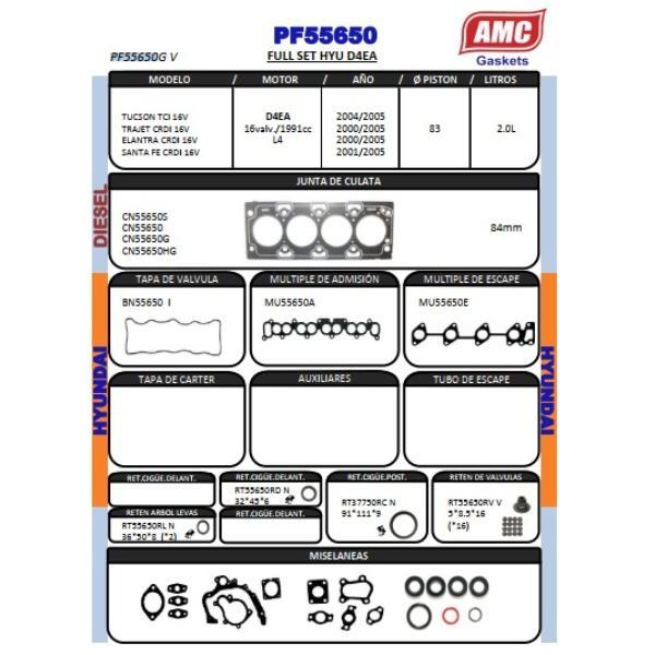 JUEGO DE EMPAQUETADURA DE MOTOR  HYU D4EA TUCSON COMPLETO CON RE