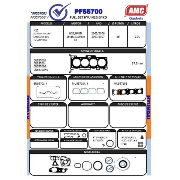 JUEGO DE EMPAQUETADURA DE MOTOR  HYUNDAI N20 G4KD