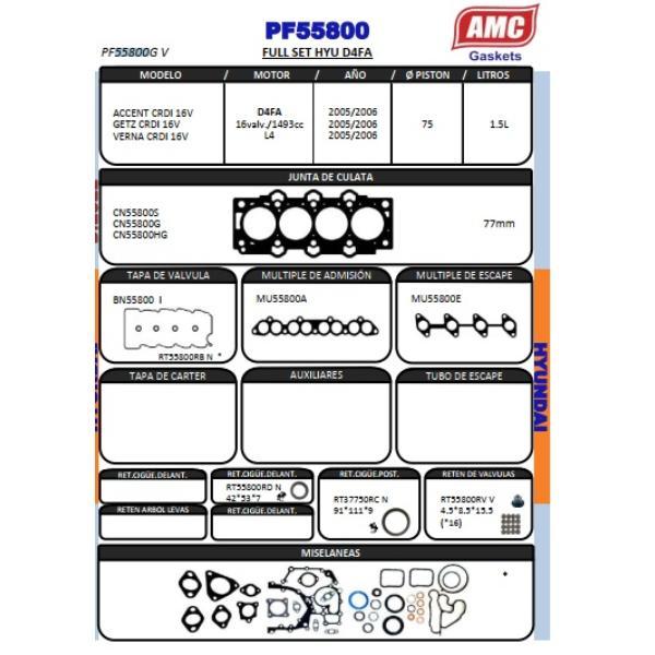 JUEGO DE EMPAQUETADURA DE MOTOR  HYUNDAI D4FA GRAFITO COMPLETO C