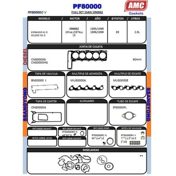 EMPAQUETADURA DE MOT.OM662 MUSSO 5C TDI 290 COMPLETO CON RETENES